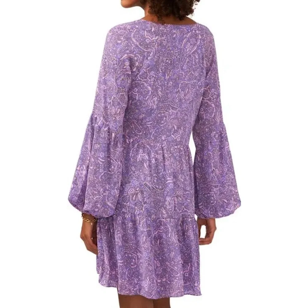 Vince Camuto Flowy Boho Dress Lilac-Purple Long Puff Sleeves Empire Waist -Large